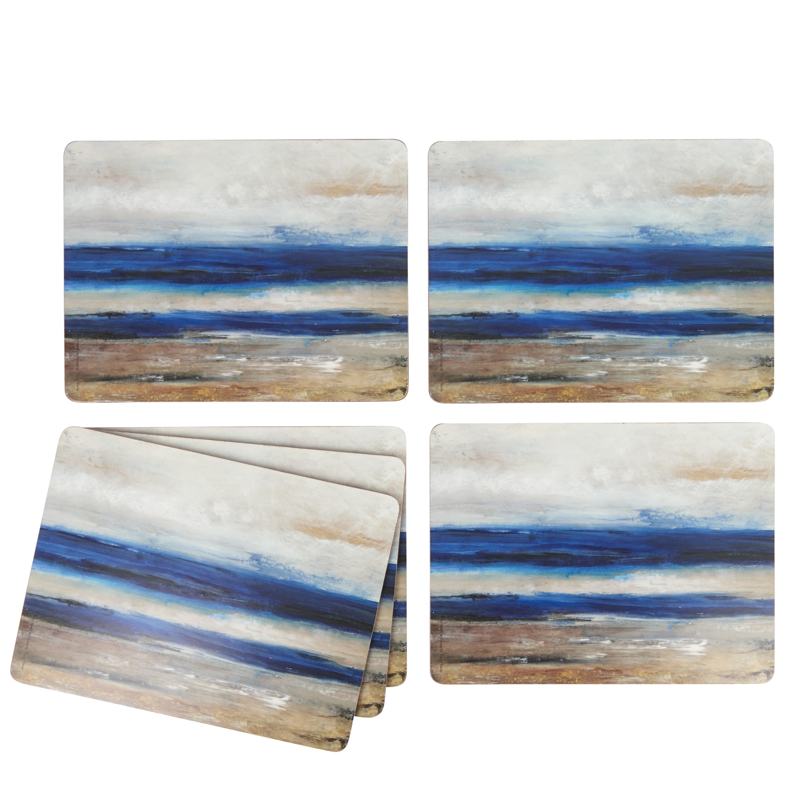 Creative Tops Wooden Placemats Set of 4, Abstract Ocean View, Cork Backed Table Mats, 30 x 22.8 cm, Blue/Grey — image 1