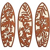 COLOR VALLEY ART 3 Pieces Hibiscus Surfboard Decor for Bedroom Wooden Beach Wall Decor Summer Wood Surfboard Wall Hanging Sig