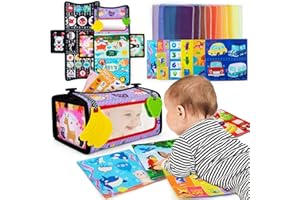 Cawgug Tummy Time Toys, Black and White High Contrast Baby Book Tissue Box Toys with Sensory Crinkle Papers, Baby Toys 0-6-12 Months Brain Developmental Toddler Flash Cards