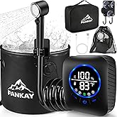 Portable Shower for Camping, 8000mAh Rechargeable Camping Shower Pump with XL Foldable Bucket, IPX8 Waterproof, Surrounding W
