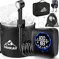 Portable Shower for Camping, 8000mAh Rechargeable Camping Shower Pump with XL Foldable Bucket, IPX8 Waterproof, Surrounding W