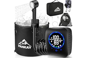 Portable Shower for Camping, 8000mAh Rechargeable Camping Shower Pump with XL Foldable Bucket, IPX8 Waterproof, Surrounding W