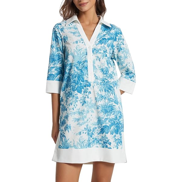 Kwoki Women's Ruffle V-Neck Dress - Lightweight, Loose Fit Summer Dress