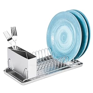 Dish Drying Rack With Drain Board – Compact with Stainless Steel Utensil Holder and Dish Rack Drainboard – RV Dish Drying Rack - Dish Racks for Counter, In Sink Drying Rack