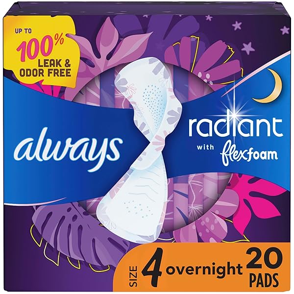 ALWAYS RADIANT PADS, SIZE 4, OVERNIGHT ABSORBENCY, SCENTED,...