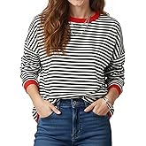 Buauty Womens Long Sleeve Crewneck Knitted Striped Sweaters Casual Color Block Drop Shoulder Pullover 2025 Trendy Tops