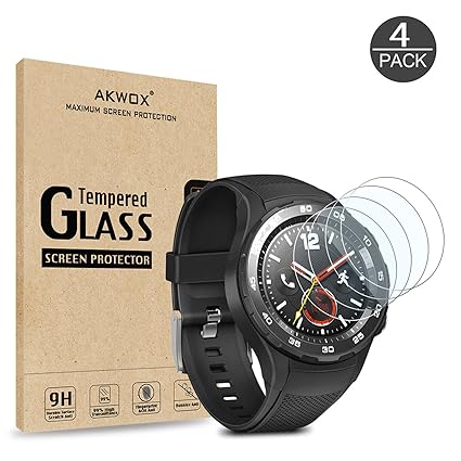 AKWOX [4 Unidades] Protector de Pantalla para Huawei Watch 2, [0.33MM] [9H Dureza] Cristal Vidrio Templado para Huawei Watch 2 Cristal Templado