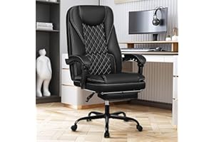 Guessky Executive Office Chair, Leather Reclining Big and Tall Office Chair with Foot Rest High Back Home Office Desk Chair Lumbar Support Ergonomic Office Computer Chair with Padded Armrests(Black)