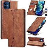 Jasonyu Flip Wallet Case for iPhone 12/12 Pro,Leather Magnetic Folio Cover with Card Holder,Kickstand - TPU Shockproof Durable Protective Phone Case,Brown