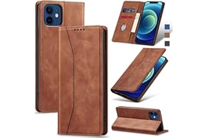 Jasonyu Flip Wallet Case for iPhone 12/12 Pro,Leather Magnetic Folio Cover with Card Holder,Kickstand - TPU Shockproof Durable Protective Phone Case,Brown