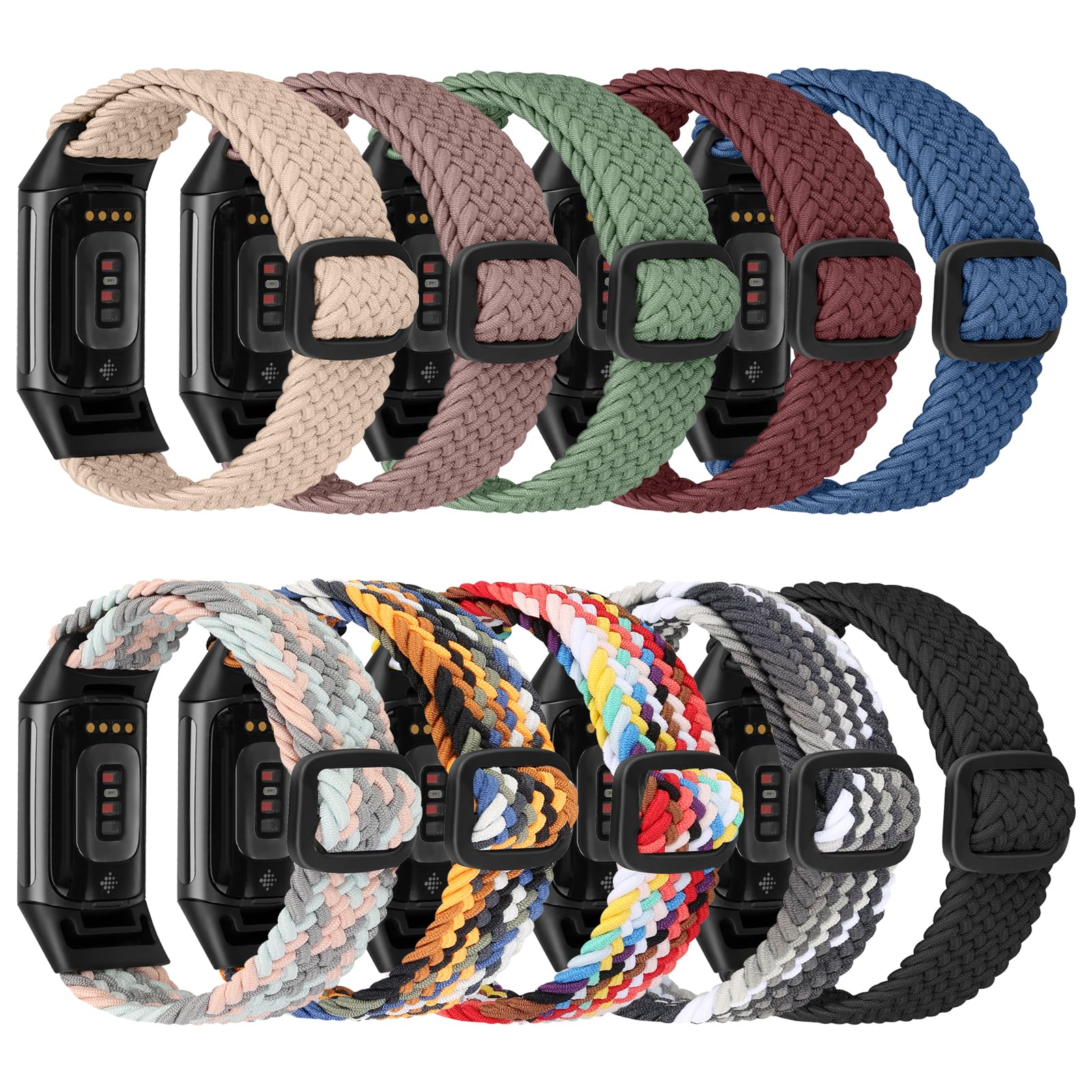 Photo 1 of 10 Pack Braided Stretchy Adjustable Straps Compatible for Fitbit Charge 5 Fitbit Charge 6 Bands for Women Men,Sport Elastic Nylon Cloth Wristbands for Charge 5/6