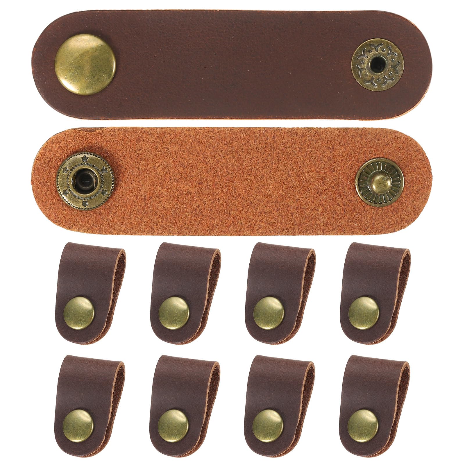 PATIKIL Leather Cord Organizer Cable Straps, 10Pcs 8x2cm Portable Cable Leather Clips USB Holder Earphone Cord Management for Cable, Wire, Red Brown