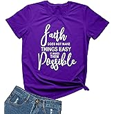 MIMOORN Women's O Neck Faith Letter Print T-Shirts Short Sleeve Graphic Tees Tops