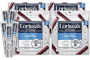 Lorissa's Kitchen Meat Snack Packs, Grass-Fed Beef Jerky Sticks, Original – Keto Friendly, 4g of Protein, No Added Nitrites or Nitrates, Gluten Free Snacks, 0.6 oz (Pack of 20)