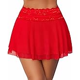Avidlove Women's Pleated Mini Skirt Lace Mesh Layered Ruffled Lingerie Short Skirts