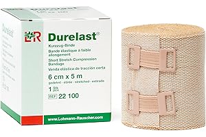 Lohmann & Rauscher Durelast Extra Short Stretch Bandage, Compression Bandage with 45% Stretch, 66% Cotton & 34% Polyamide, 6cm Wide x 5m Long Roll