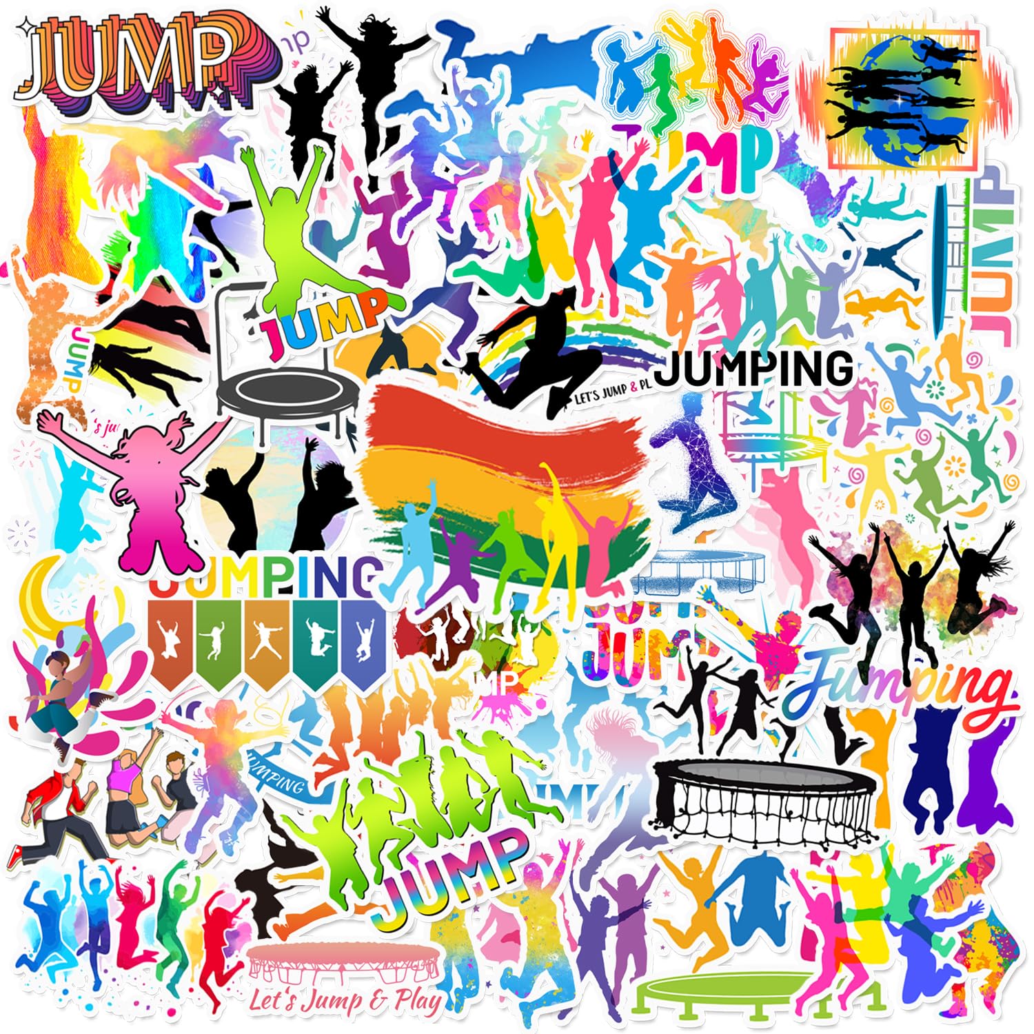 50PCS Jump Stickers, Trampoline Jumping Party Favors Birthday Party Decorations Vinyl Waterproof Stickers for Water Bottle Laptop Luggage Helmet Gifts for Teens Boys Girls Adult