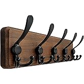 Dseap Coat Rack Wall Mounted - 5 Tri Hooks, Heavy Duty, Wooden Wall Coat Hanger Coat Hook for Clothes Hat Jacket Clothing, Natural & Black