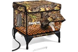 JLSAME Weatherproof Heated Cat House for Outdoor in Winter, Heated Cat Bed Kitty Shelter with Cat Heating Pad, Insulated & Safe Escape Door, Warm House for Outside Stray Cat(Leaf Color, 12"x16"x16")