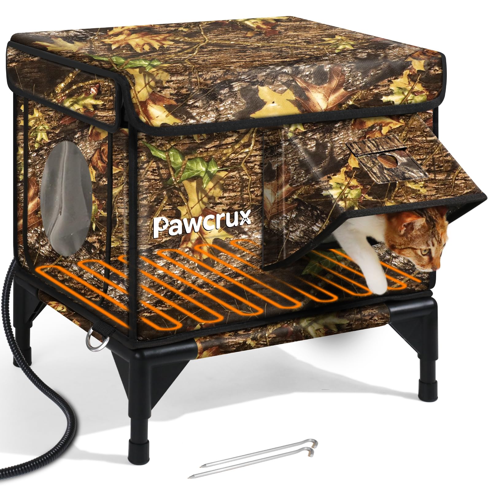 Photo 1 of Weatherproof Heated Cat House for Outdoor in Winter, Heated Cat Bed Kitty Shelter with Cat Heating Pad, Insulated & Safe Escape Door, Warm House for Outside Stray Cat (Leaf Color, 12"x16"x16")