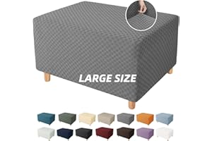 YEMYHOM Ottoman Cover Latest Jacquard Design High Stretch Folding Storage Footstool Protector Rectangle Removable Slipcover (Ottoman Large, Light Gray)