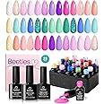 Beetles Gel Nail Polish Set-20 Colors Hot Pink Purple Shimmer Green Unicorn Bright Glitter Manicure Collection Gel Polish Kit with Base Matte Glossy Top Coat