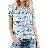 RMCMS Women's Loose Fit Dinosaur Graphic T Shirt Short Sleeve Crewneck Tee Summer Casual Top