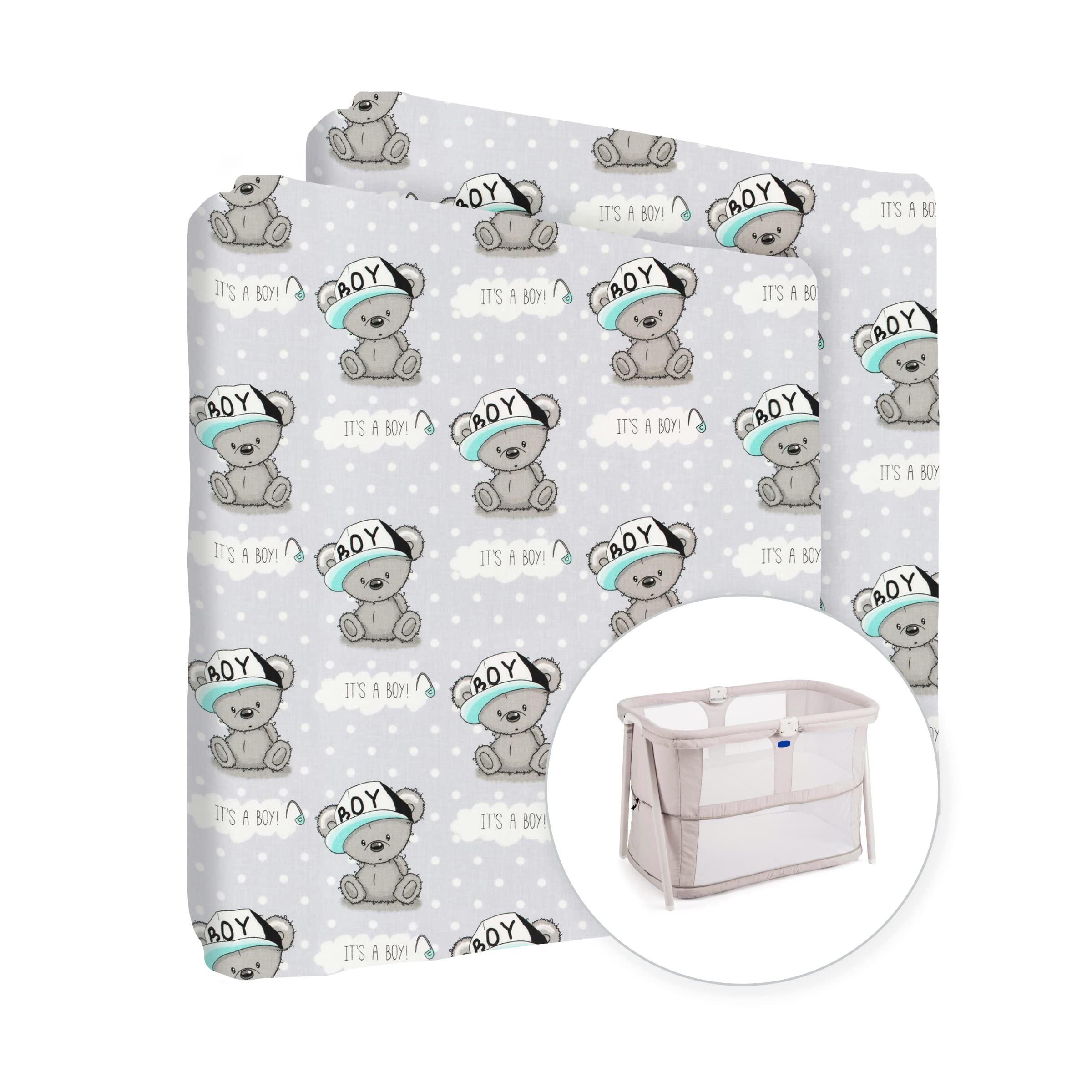 2X Baby Comfort Nursery 100% Cotton Fitted Sheet to fit 95x65 cm Travel Cot (It's a Boy)