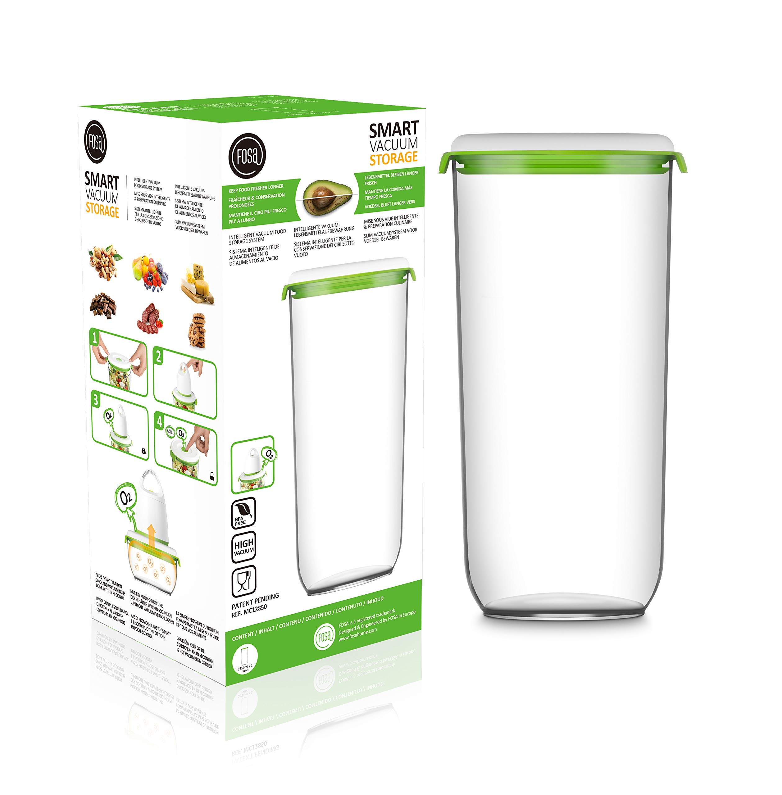FOSA 1 x 2850ml Large Food Containers with Click-Button Vacuum Seal, Compatible with FOSA Vacuum Food Storage System, White and Green… — image 1