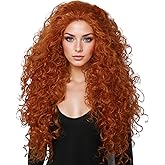 Linfairy Long Curly Orange Wig Costume Halloween Cosplay Wig