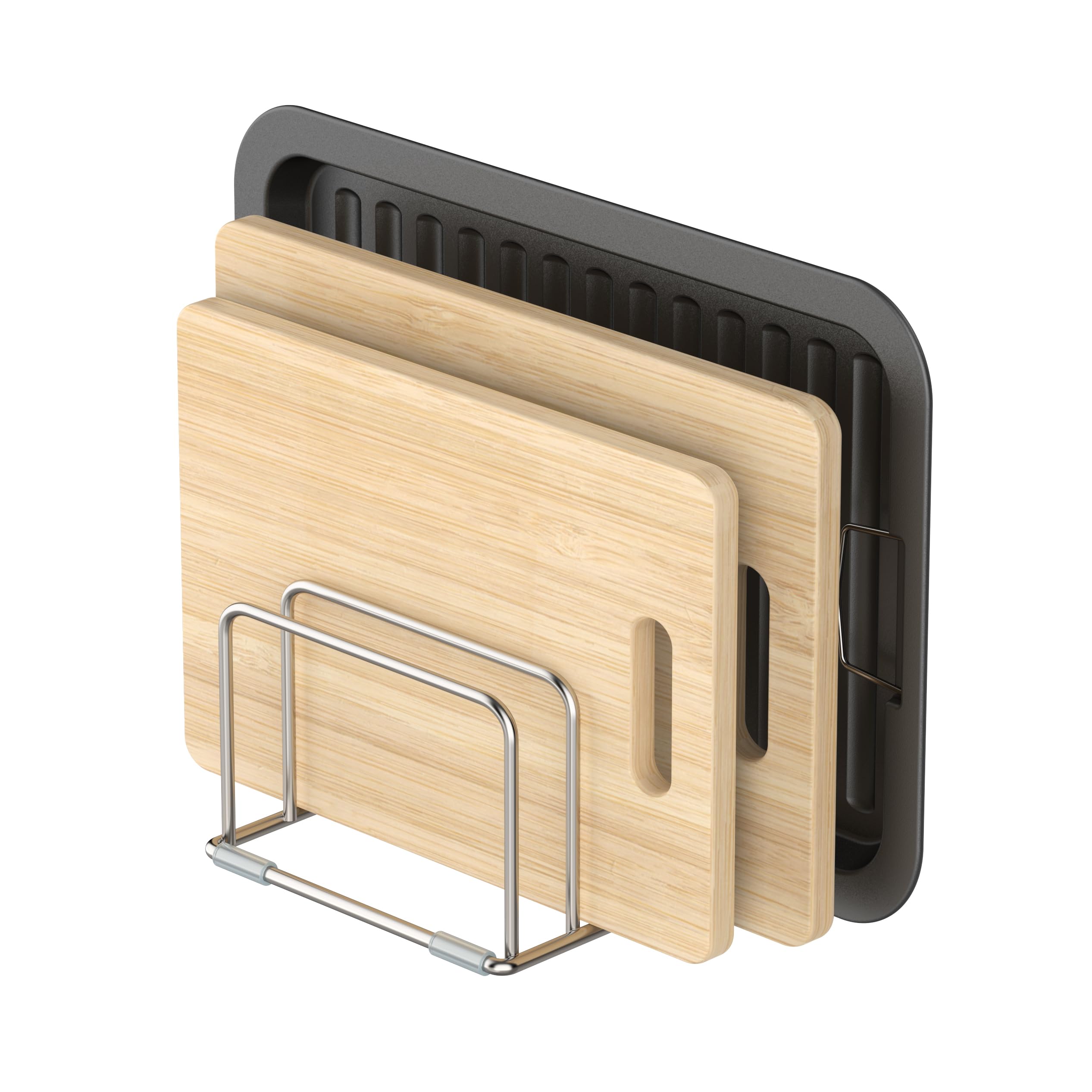 Photo 1 of KORRTFID Cutting Board Holder Stand, Chopping Board Storage Rack, Cutting Board Organizer, 304 Stainless Steel Chopping Board Holder, Cookie Sheets Organizer 1.0+1.2 Inch Width Slots(Large)