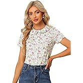 Allegra K Women's Peter Pan Collar Shirts Button Front Vintage Floral Blouse Top