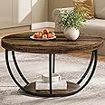 Tribesigns Round Coffee Table, 31.7" Wooden 2-Tier Circle Coffee Table with Storage Shelves, Modern Accent Cocktail Table Cen