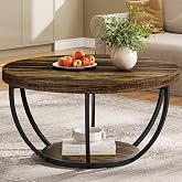 Tribesigns Round Coffee Table with Storage, 31.7" Living Room Table | 2-Tier Wooden Circle Center Table for Living Room, Industrial Accent Cocktail Table with Metal Frame, Rustic Brown