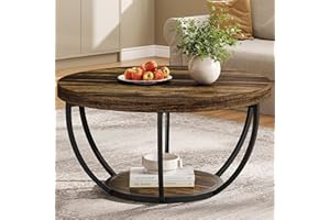 Tribesigns Round Coffee Table, 31.7" Wooden 2-Tier Circle Coffee Table with Storage Shelves, Modern Accent Cocktail Table Center Table for Living Room, Rustic Brown