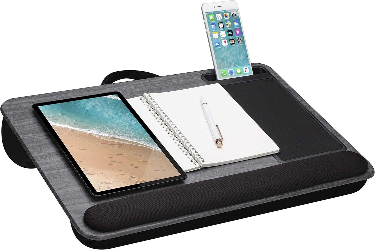 LapGear Home Office Pro Lap Desk with Wrist Rest, Mouse Pad, and Phone Holder - Fits Up to 15.6 Inch Laptops - Gray Woodgrain - Style No. 91595 : Office Products