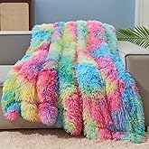 GONAAP Fuzzy Faux Fur Throw Blanket Dark Rainbow Super Soft Cozy Plush Fuzzy Shaggy Blanket for Couch Sofa Bed (Dark Rainbow, Throw(50"x60"))