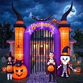 10.8FT Halloween Inflatables Archway Outdoor Decoration | Lighted Blow Up Halloween Arch with Skeleton, Bat, Pumpkin, Built-in LED Yard Decor for Lawn, Garden, Porch, Party Entrance