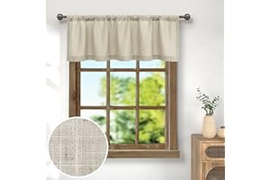 PITALK Farmhouse Kitchen Valance for Windows Burlap Primitive Cloth Linen Sheer Valance Curtain for Living Room Bathroom Laundry Country Rustic Neutral Cafe Curtain Small Boho Decor 18 inch Length Tan Beige