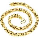 MONIYA 18k Gold Plated Chunky Byzantine Chain Necklace For Men Dragon Design Handmade Jewelry, 23.6 inch