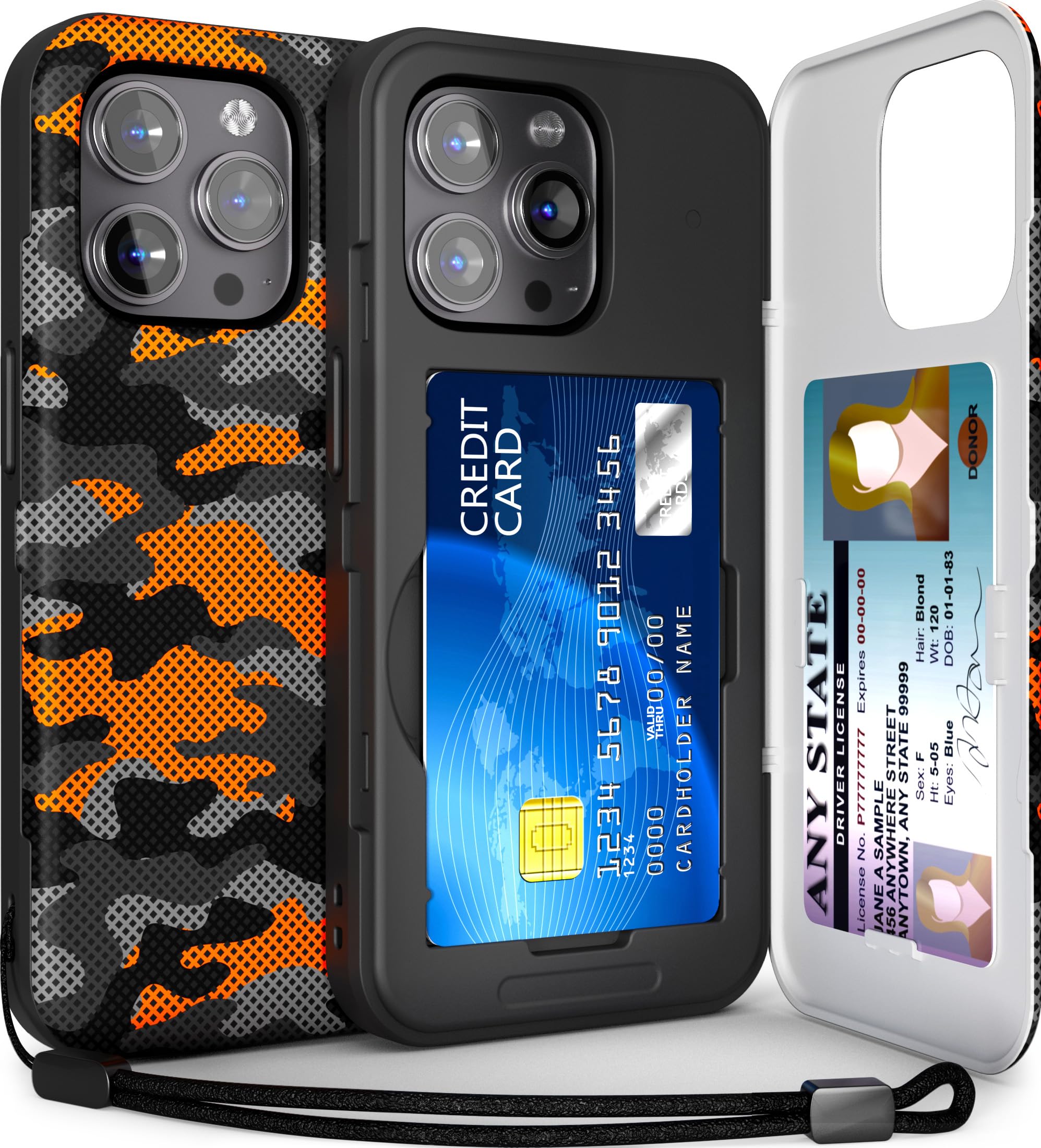 TORU for iPhone 14 Pro Max Wallet Case with Card Holder, Hidden ID Credit Card Slot Flip Kickstand, Slim Fit Shockproof Heavy Duty Phone Cover with Strap - Camouflage Pattern