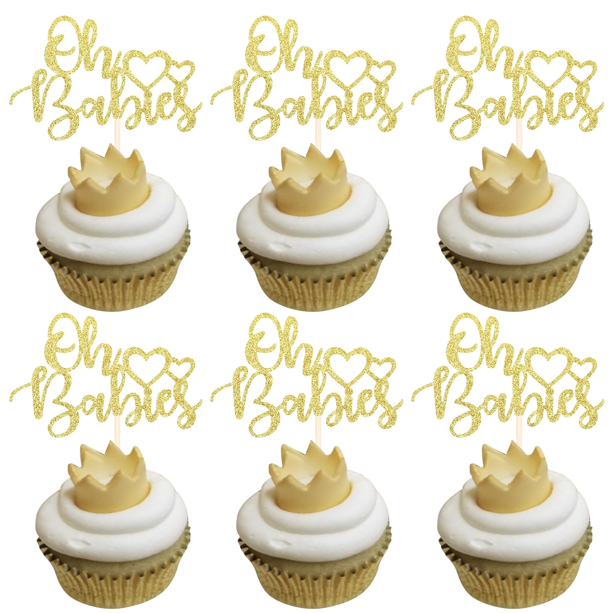 SYKYCTCY 24 Pack Oh Babies Cupcake Toppers with Glitter Heart Twin Baby Shower Cupcake Picks Celebrating Kids Birthday Baby Shower Party Cake Decorations