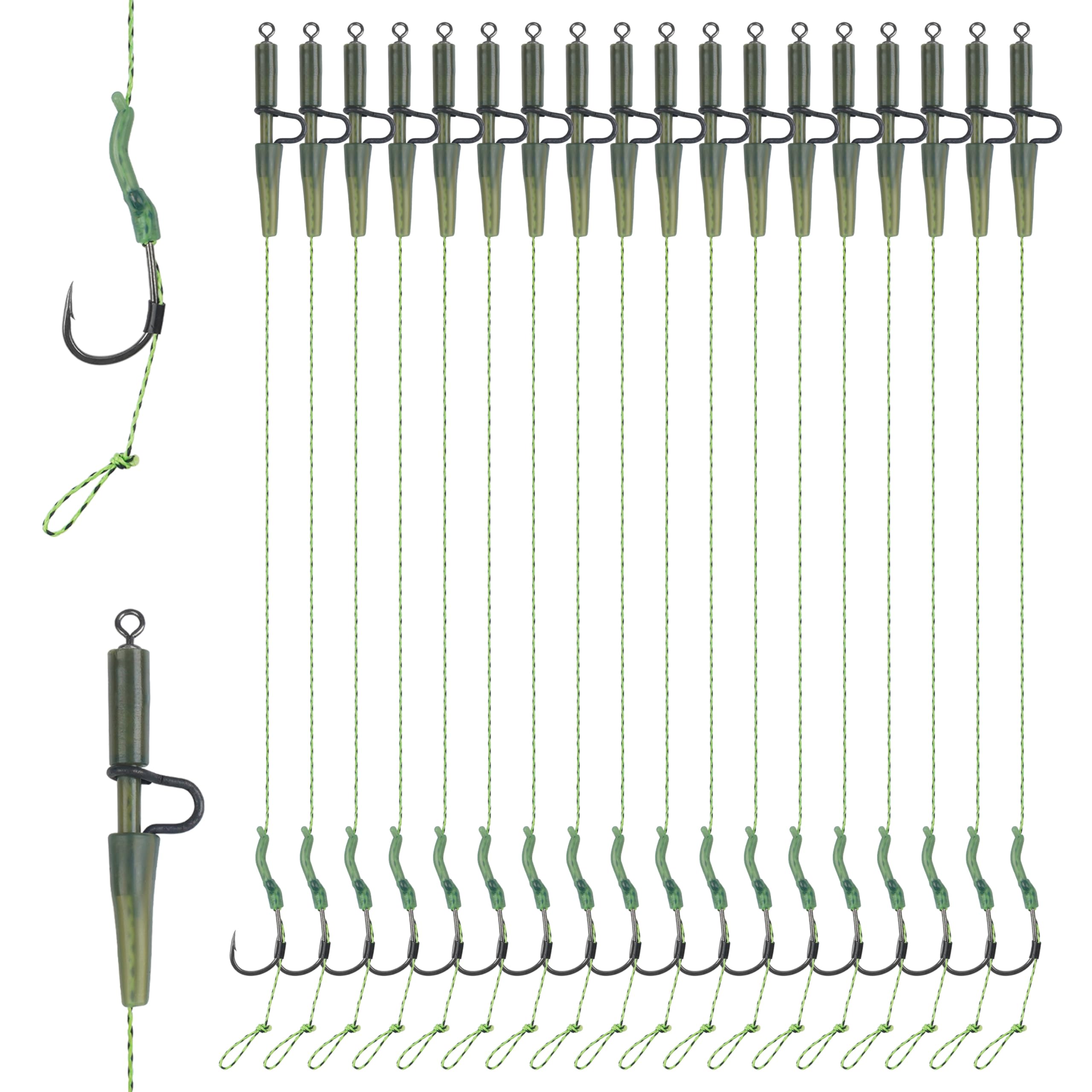 Carp Fishing Hair Rigs 18pcs Chod Helicopter Rig Leader Line Set Up Carp Fishing Rig Terminal Tackle Kit for Long Casts and Weedy or Silty Bottoms