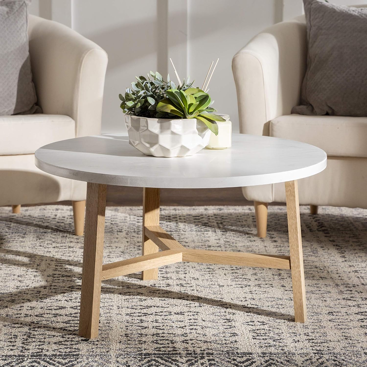 Amazoncom Walker Edison Furniture Azf30emctlo Mid Century Modern Round Coffee Accent Table Living Room