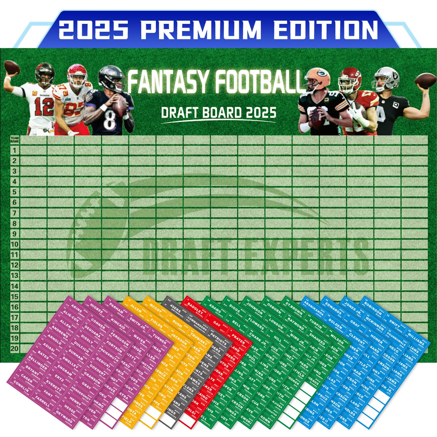 Photo 1 of FITPEAK 2025 Fantasy Football Draft Board Kit – Extra Large Set with 528 Player Labels