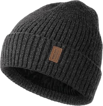 Wmcaps Beanie Men Unisex Knit Winter Hat Thick Fleece Lining Dark Grey