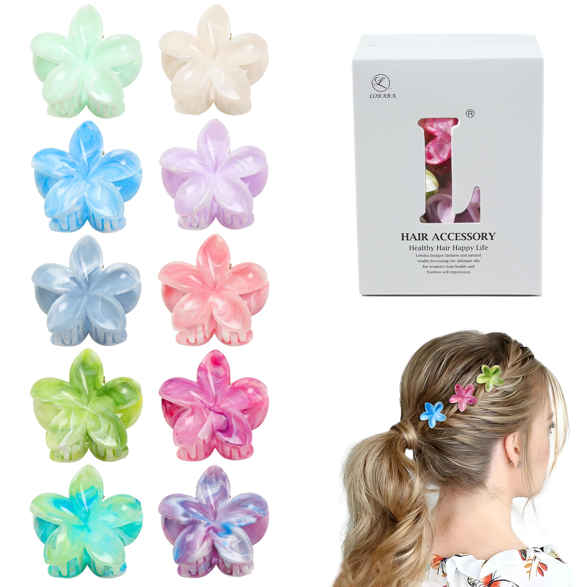 Photo 1 of 10 Pcs Flower Hair Claw Clips for Women - Small Hawaiianl Plumeria Hair Clips for Thick Thin Fine Hairstyles, Cute Accessories with Strong Hold, Perfect for Summer Beach Style and Wedding Celebration