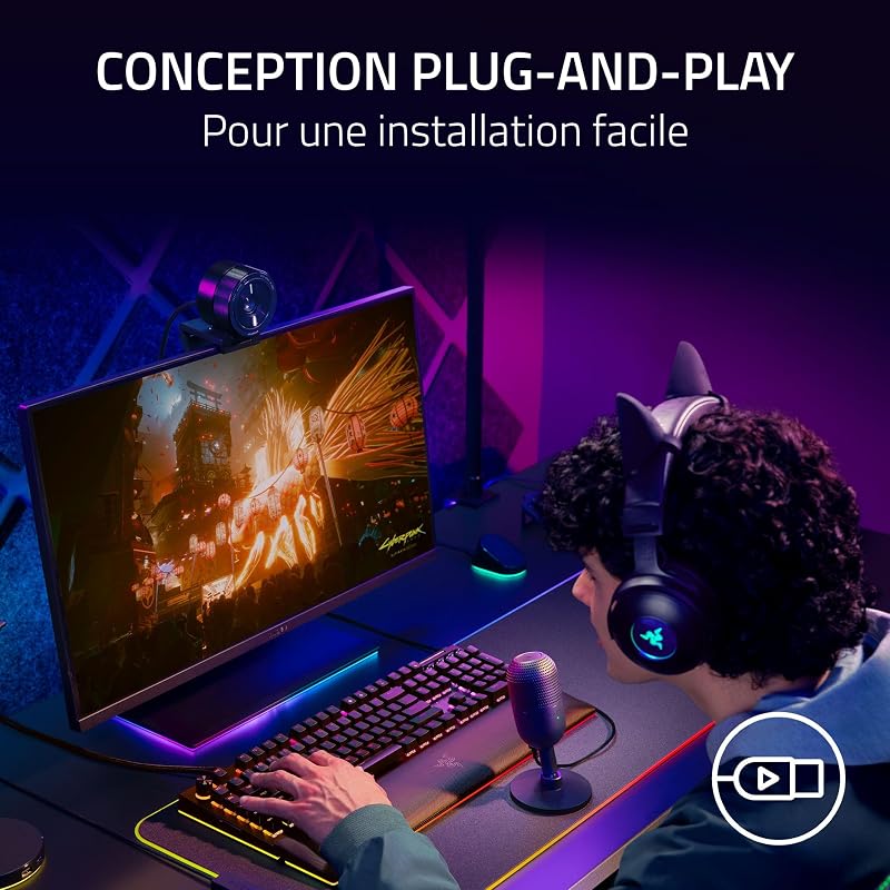 Seiren V3 Mini - Microphone USB ultra-compact (microphone à condensateur 14 mm, directivité supercardioïde, détecteur de mise en sourdine, absorbeur de chocs intégré) Noir