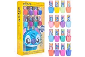 Townley Girl Disney Stitch 16 Piece Water-Based Nail Polish with Nail Dryer, Peel-Off Nail Polish with Water, Shimmer and Opaques Colors, AA Batteries Not Included, Ages 3