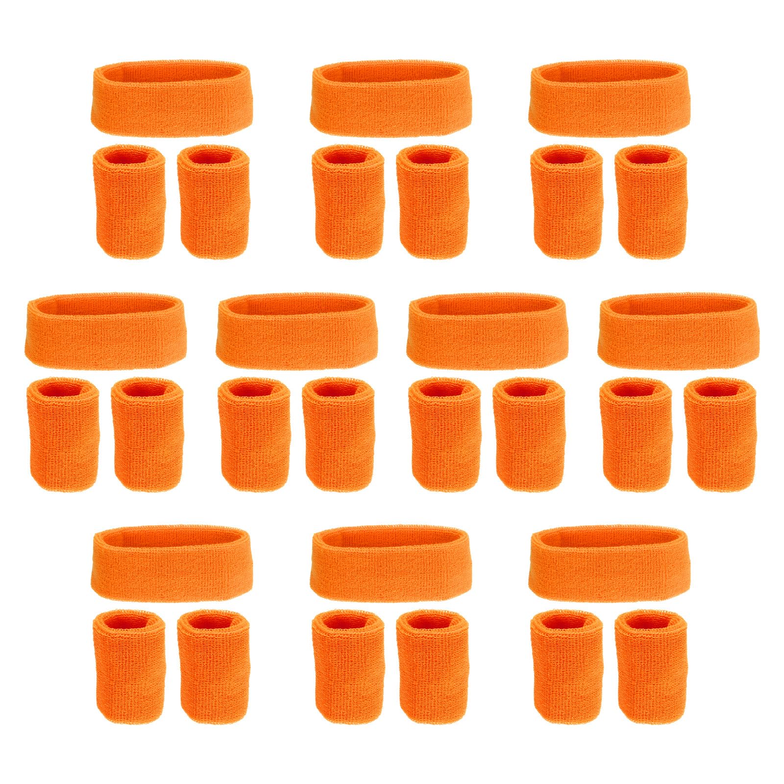 PATIKIL Sweatbands Headband Wristband, 10 Set/30Pcs Sweatband Terry Cloth for Sports Basketball Tennis Athletic Gym Working Out, Orange